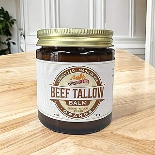Grass Fed Beef Tallow Balm - 4 oz - Made in USA - Organic Grass Fed and Finished Tallow - Moisturizing Skin Care Orange