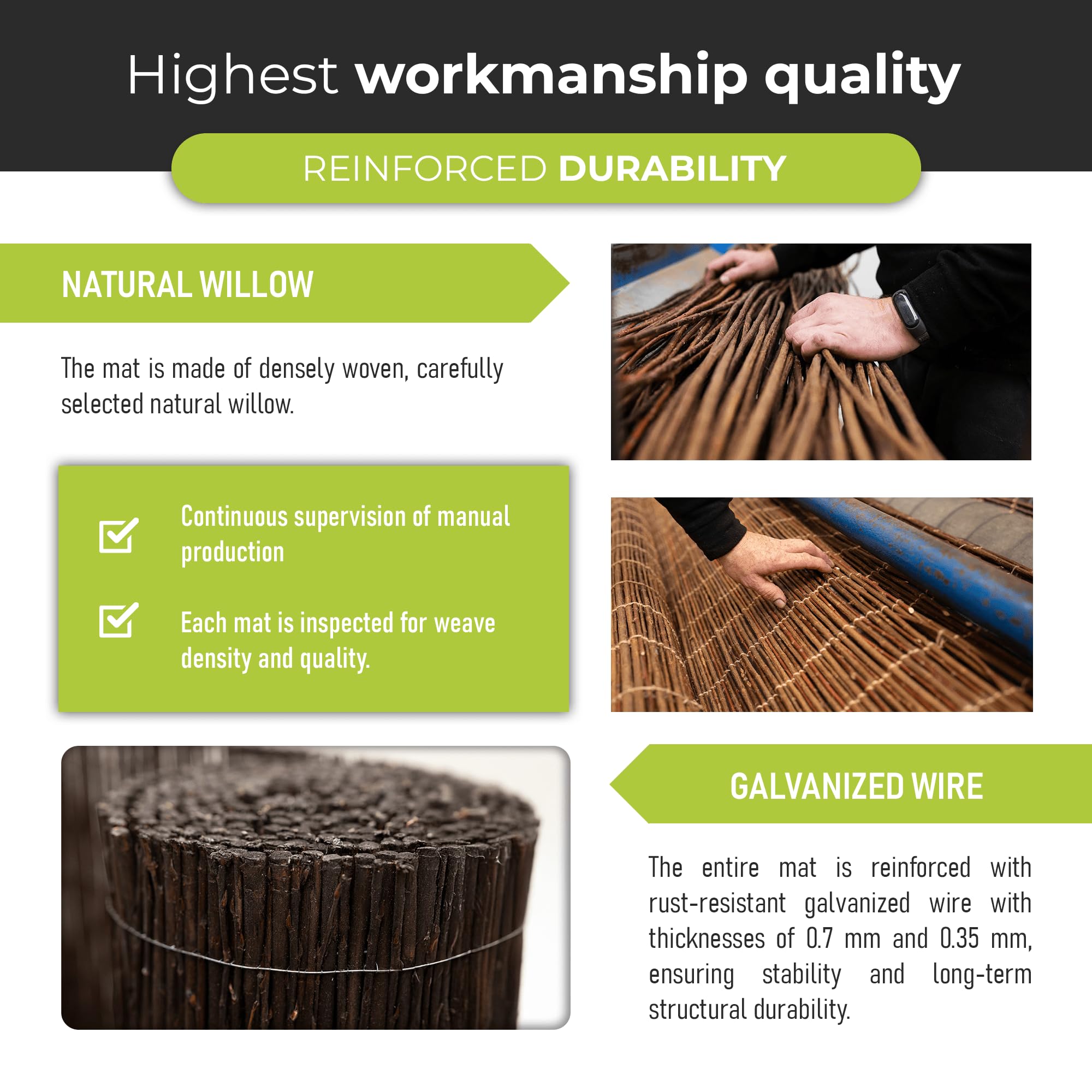 Premium Imprégnée Canisse en Osier 60 x 500 - Naturel Brise-Vue Clôture pour Jardin, Balcon et Terrasse - Protection Contre Le Vent & Le Soleil - 60 Dimensions