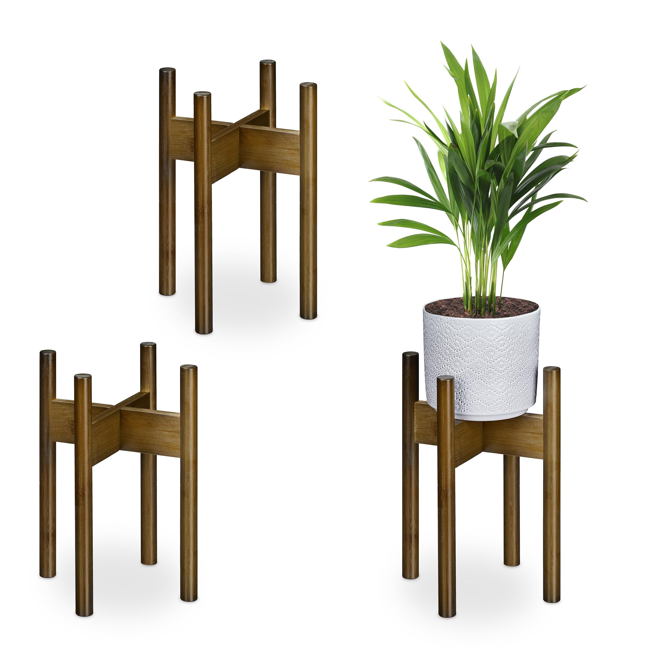 Relaxdays Support pour Pot de Fleurs, Lot de 3, D: 20 cm, Porte-Plante, Meuble pour Plantes, Bambou, Marron