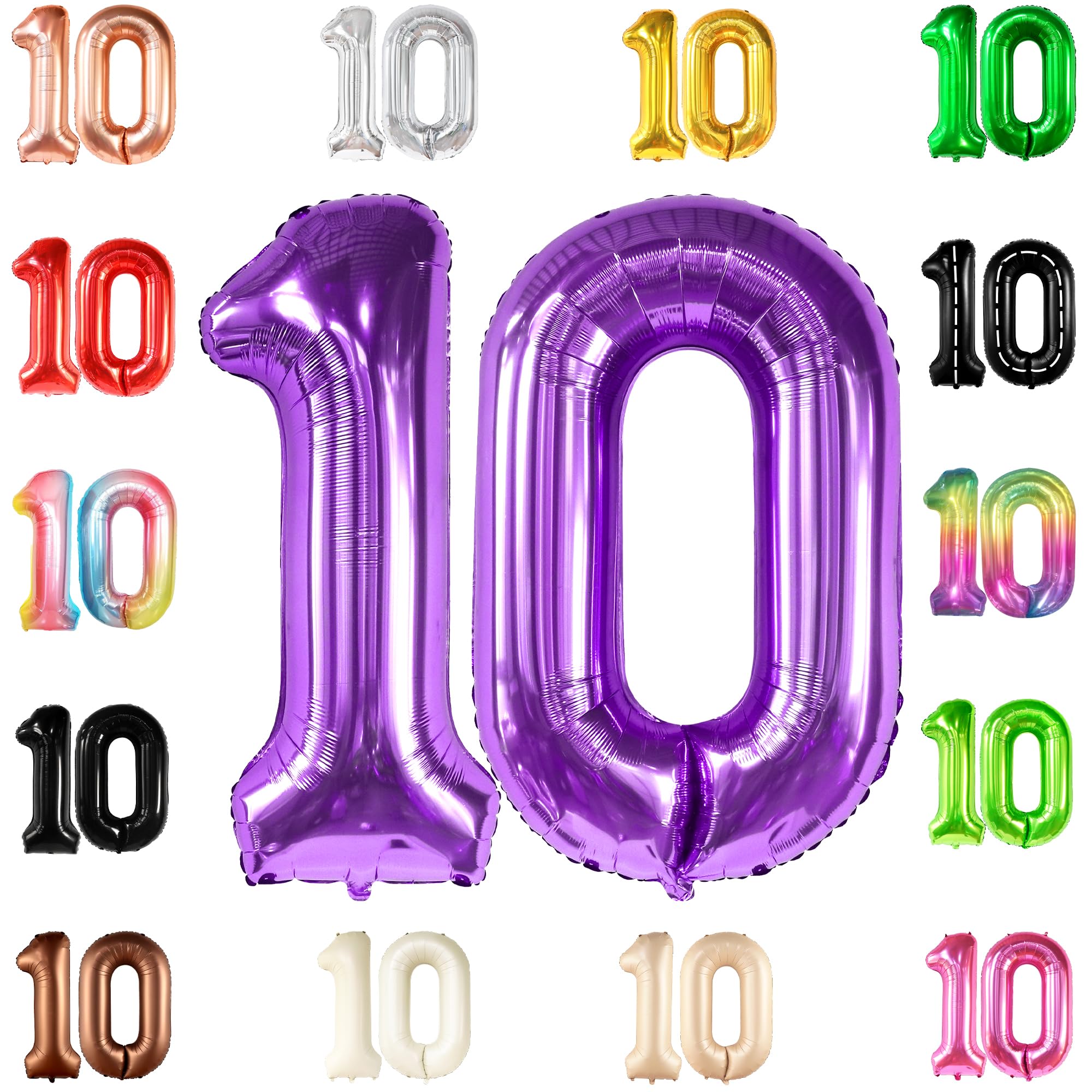 KatchOn Purple Giant 40 Inch Number 10 Balloon, 10th Birthday Decorations for Girl, Reusable, Helium Supported, Lavender Balloon for Purple Birthday