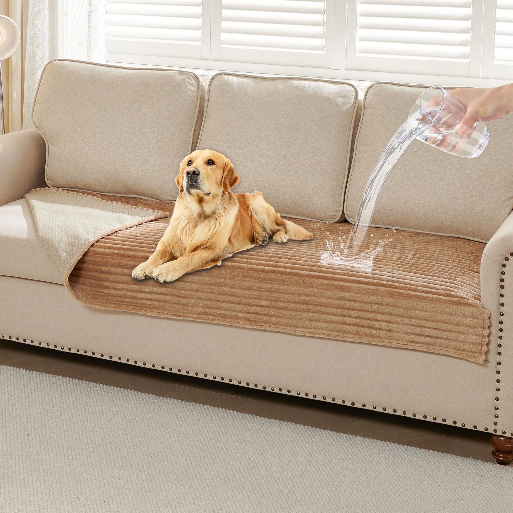 HAOMAIJIA Waterproof Couch Cover for Dogs Washable,Faux Fur Pet Couch Covers for Sofa,Soft Dog Bed Cover Non-Slip Couch Covers for 3 Cushion Couch