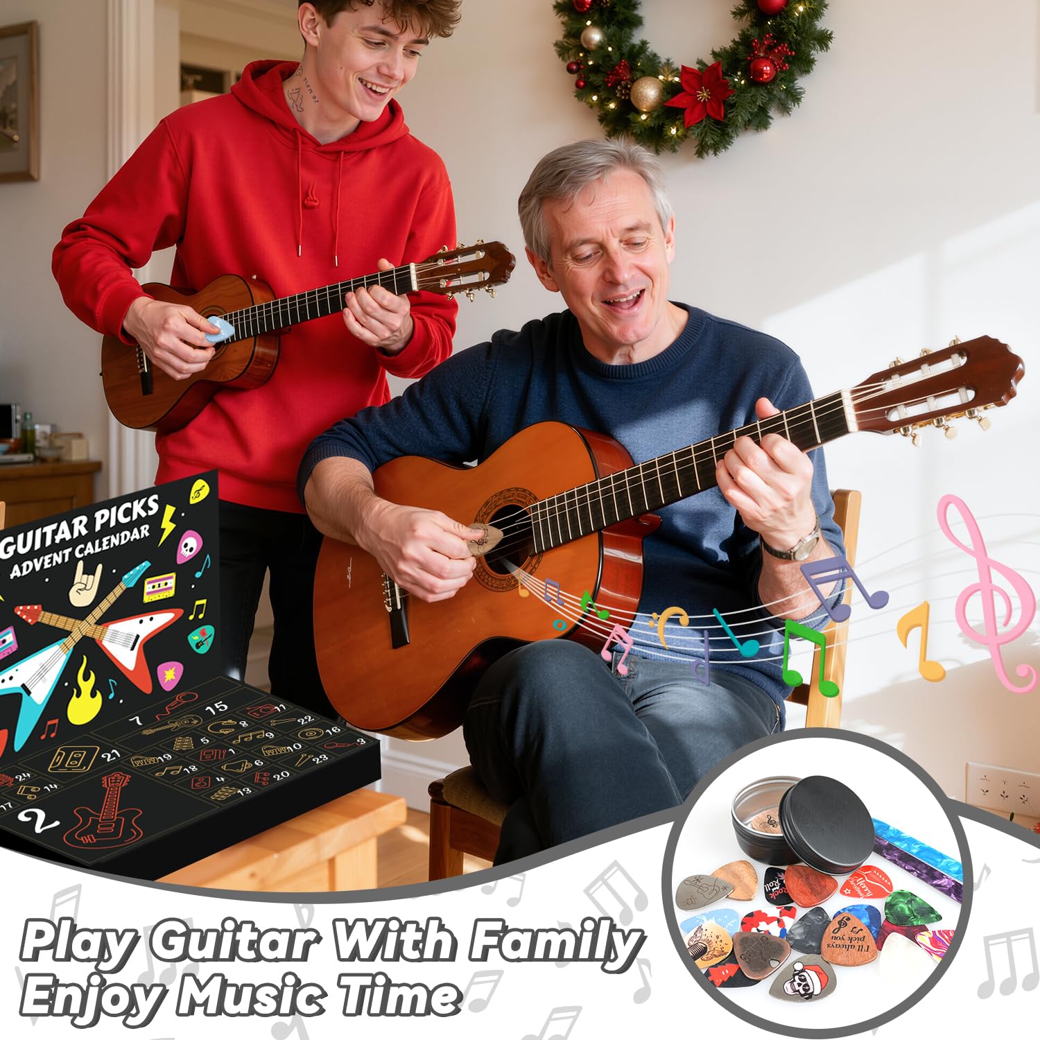 Calendrier De L'Avent 2025 Pour Guitariste - 20 Médiators Colorés + 2 Médiators Oud + étui, Cadeau Noël - 3