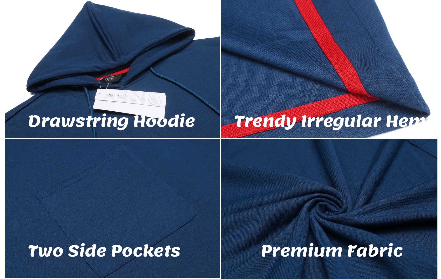 COOFANDY Cape Cape Poncho Cape Cape Cape Manteau Hoodie Pullover avec Poche Bleu Foncé Unisexe