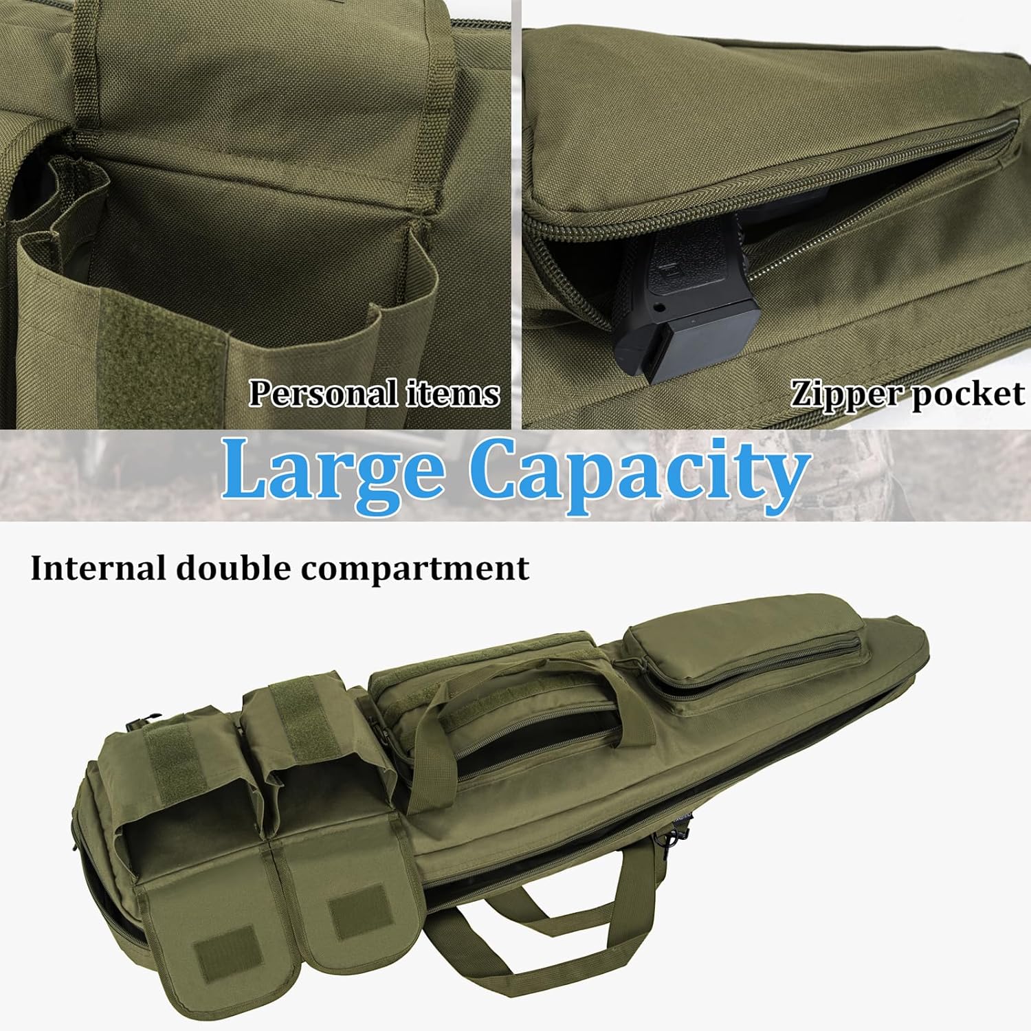 Soft Double Shotgun Rifle Case 32"/38"/42"/46"/52"/55" Long Rifle Bag for Hunting Shooting Range, Firearm Transportation, With Multiple Magazine Holder Pouches - Image 4