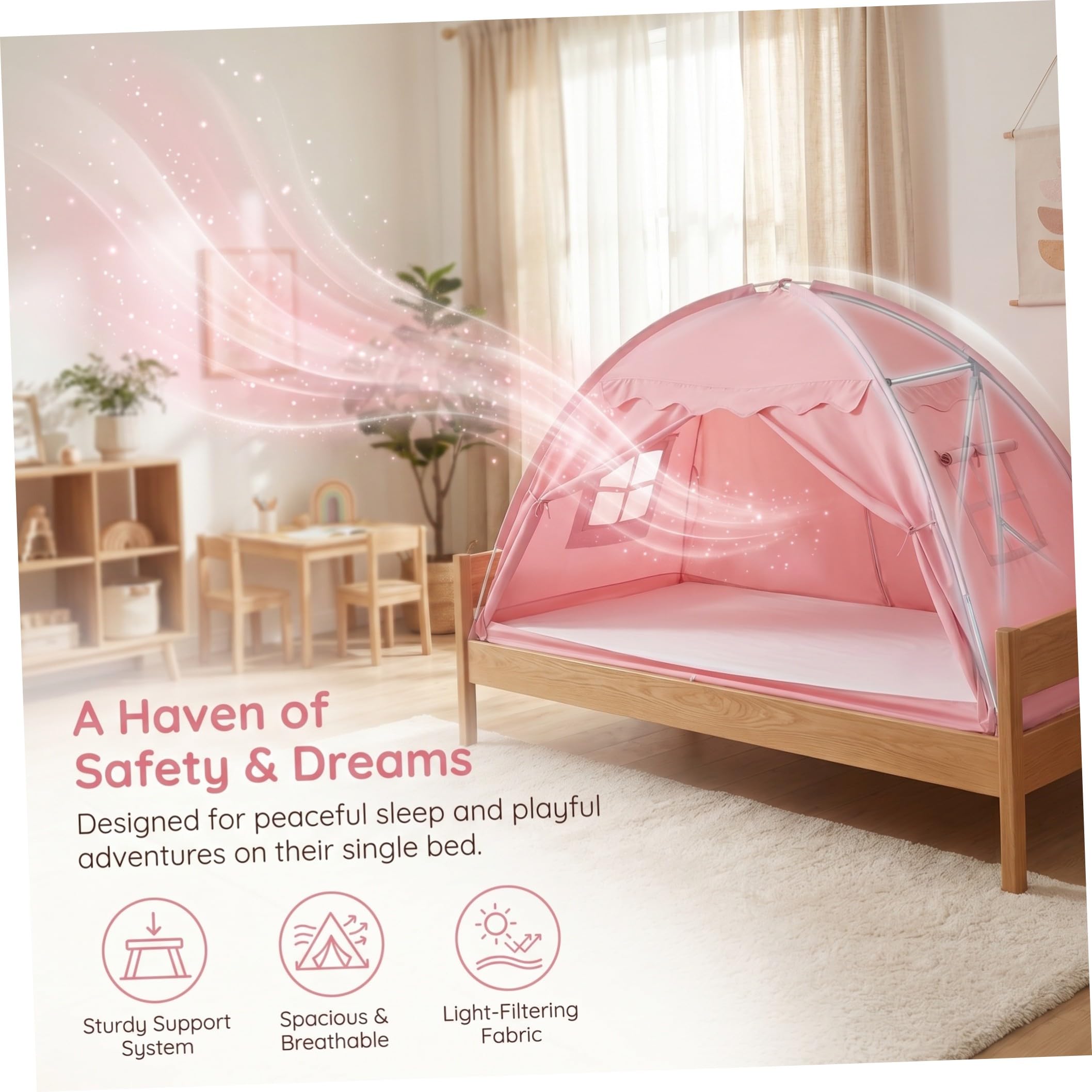 Holibanna Tienda de campaña para y niñas con Dosel, Tienda de Cama Infantil de Interior, casita de Juegos para Dormitorio, Estructura de Acero Resistente, 76'' x 47