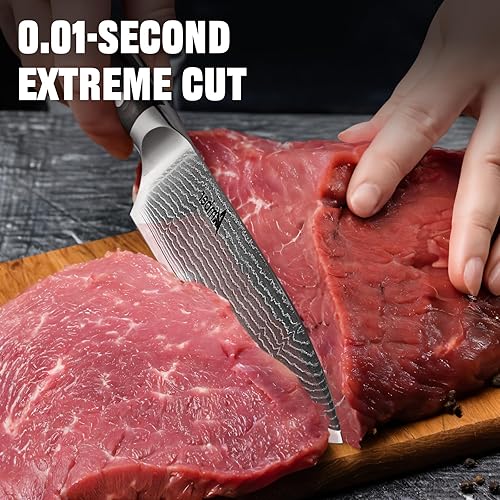 Miniatura 3 de Ambertronix Cuchillo de chef profesional de Damasco de 8 pulgadas, cuchillos de cocina hechos de acero inoxidable japonés VG-10 con patrón único,