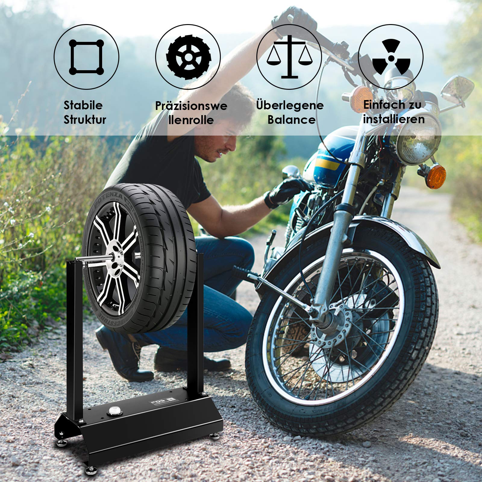 GOPLUS Stojak montażowy do motocykla, stojak na motocykl ze stali i aluminium, kołyska motocyklowa z poduszkami na nogi, uchwyt na koła o średnicy do 80 cm, do montażu