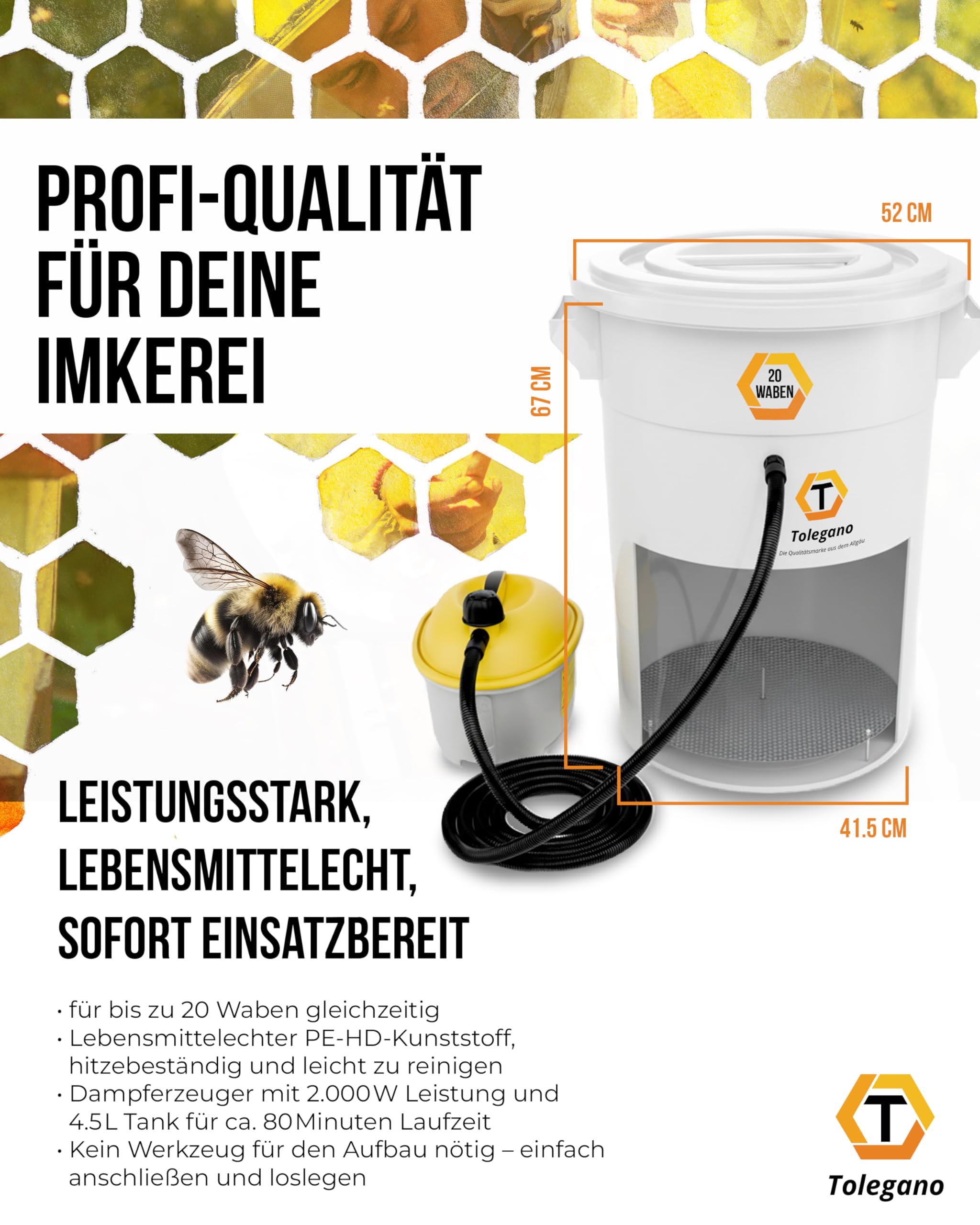 Dampfwachsschmelzer mit einem Fassungsvermögen von 100 Liter inkl. Dampferzeuger für den eigenen Wachskreislauf Wachsschmelzer Wabenschmelzer Imkerei Wax Melter elektrisch wachsmelt beekeep