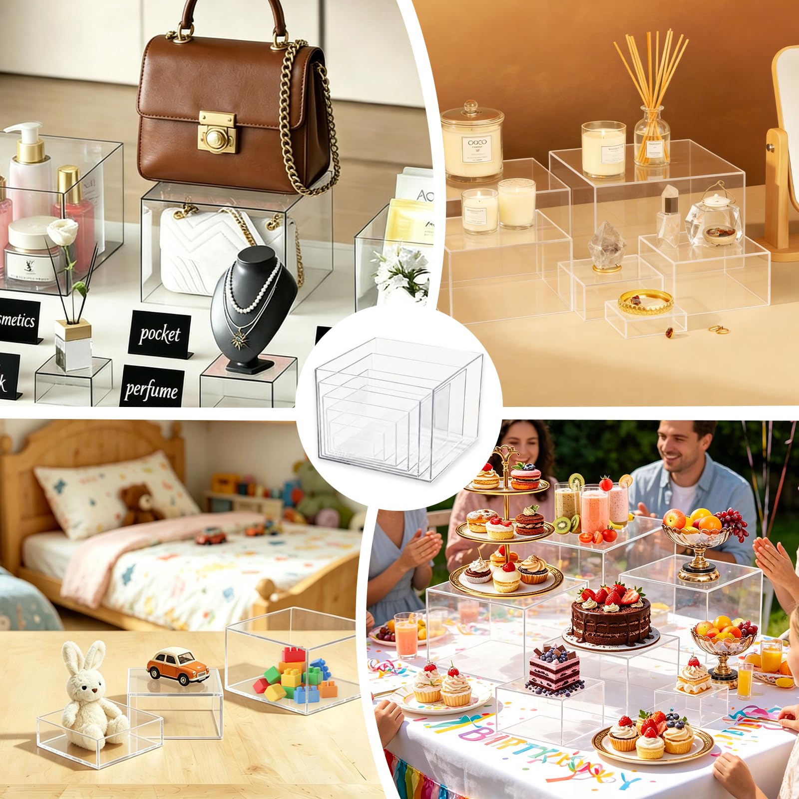 6er-Set Buffetständer aus Acryl, durchsichtige Ausstellungsständer mit hohlem Sockel, 6 verschiedene Größen, Buffet-Accessoires für Speisen, Desserts, Schmuckfiguren, für Weihnachtsfeiern