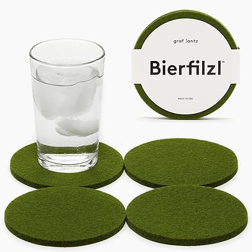 Miniatura 44 de Graf Lantz - Bierfilzl - Juego de 4 posavasos redondos de lana merina, océano (círculos de 4 pulgadas) - Absorbe el 30% del peso - Lana alemana