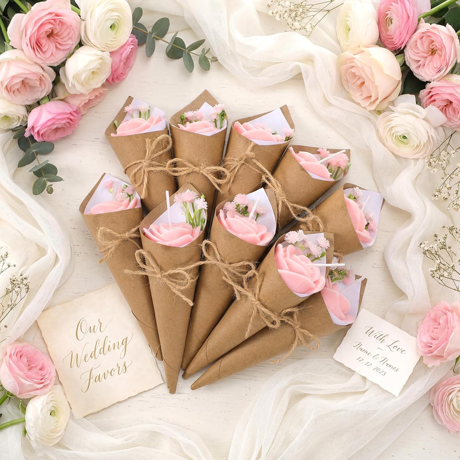 Conelist 20 Pcs Pink Rose Wedding Candles for Guests Mini Flower Shaped Candles Bouquet Floral Tealight Bulk Table Decor Gifts for Women Bridesmaid Bridal Shower Birthday Party Favors