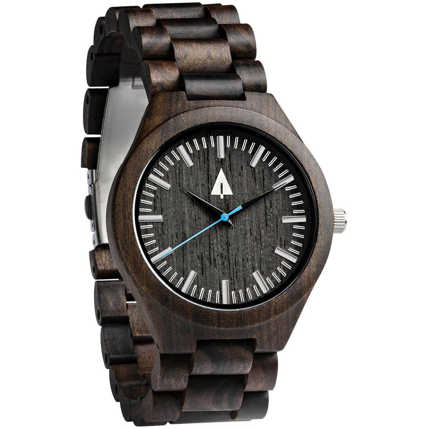 Treehut Black Ebony Wooden Watch for Men with Adjustable Band and Stainless Steel Clasp Japanese Quartz Analog Watch