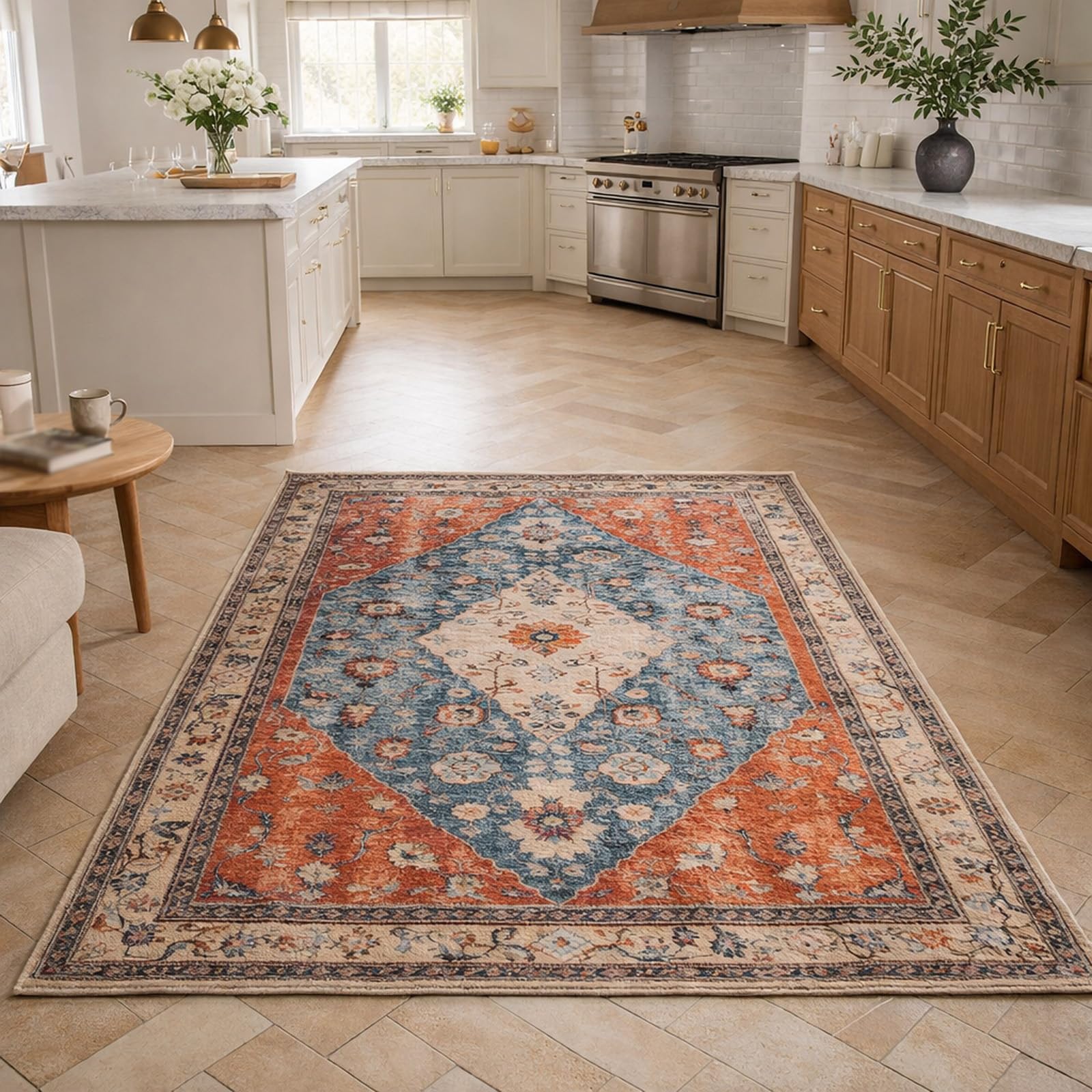Grand tapis de salon floral vintage orange 200x280 pour sublimer la décoration de votre chambre