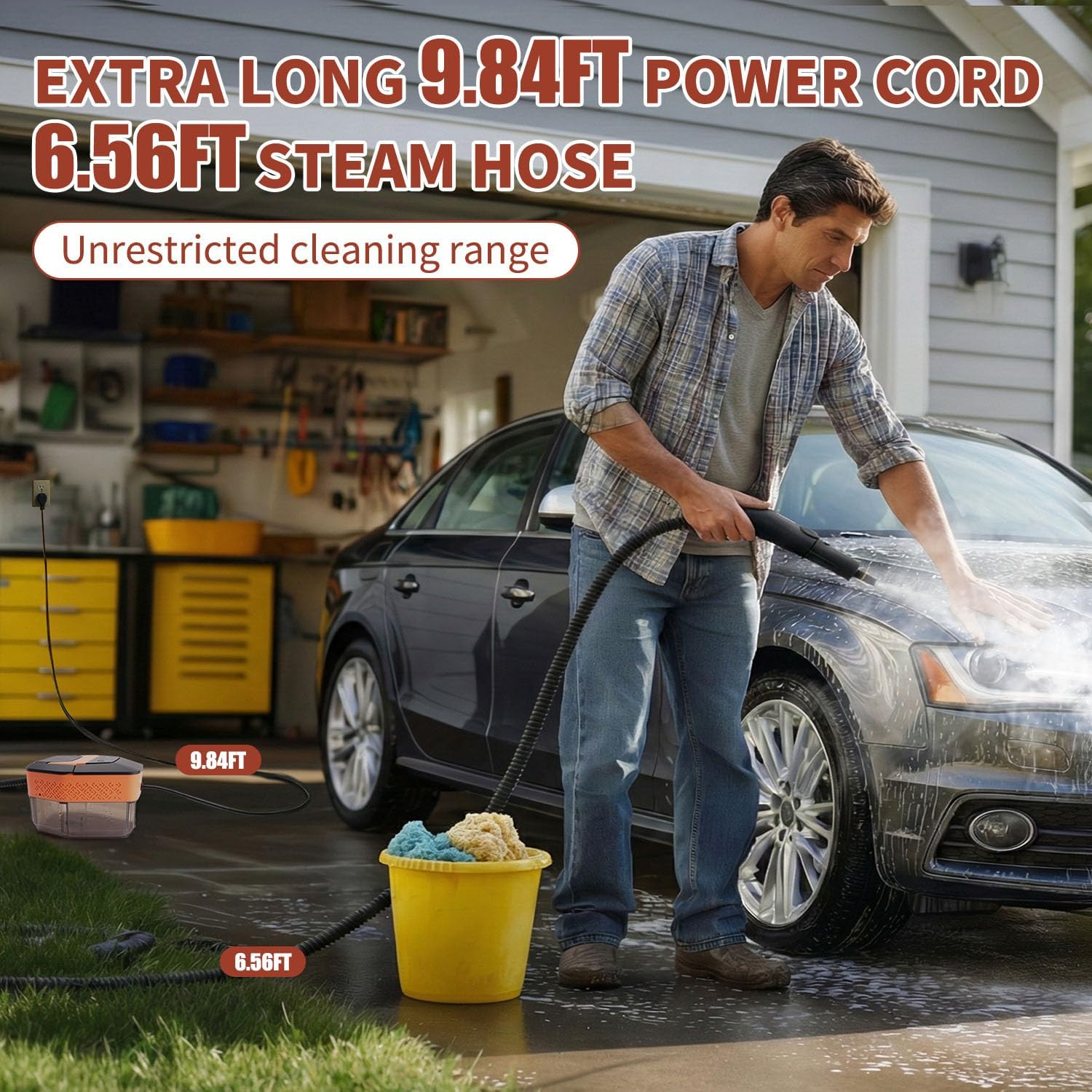 Steam Cleaner,3-Level Adjustable Handle,15s Heat-Up,60.87oz Tank,2500W Portable Steamer for Cleaning with 10PCS Accessories,Steam Cleaner for Home,Car,Kitchen,Floor, Carpet, Tiles, Grout, Grease, Dirt