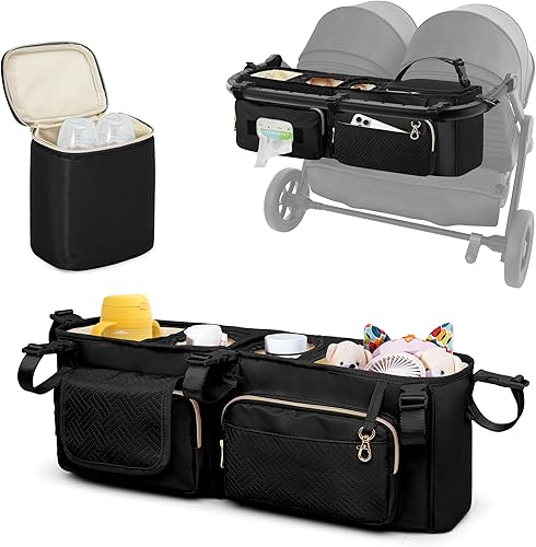 Prokva Organizador de cochecito doble Compabitle con BOB Duallie y Baby Jogger City Mini GT2 Cochecito doble, organizador de cochecito doble con