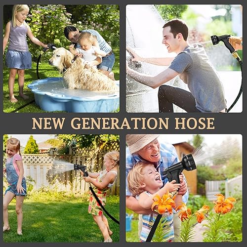 Miniatura 7 de Manguera de jardín de 100 pies, manguera de jardín flexible expandible a prueba de fugas con 40 capas de innovador nano caucho, versión