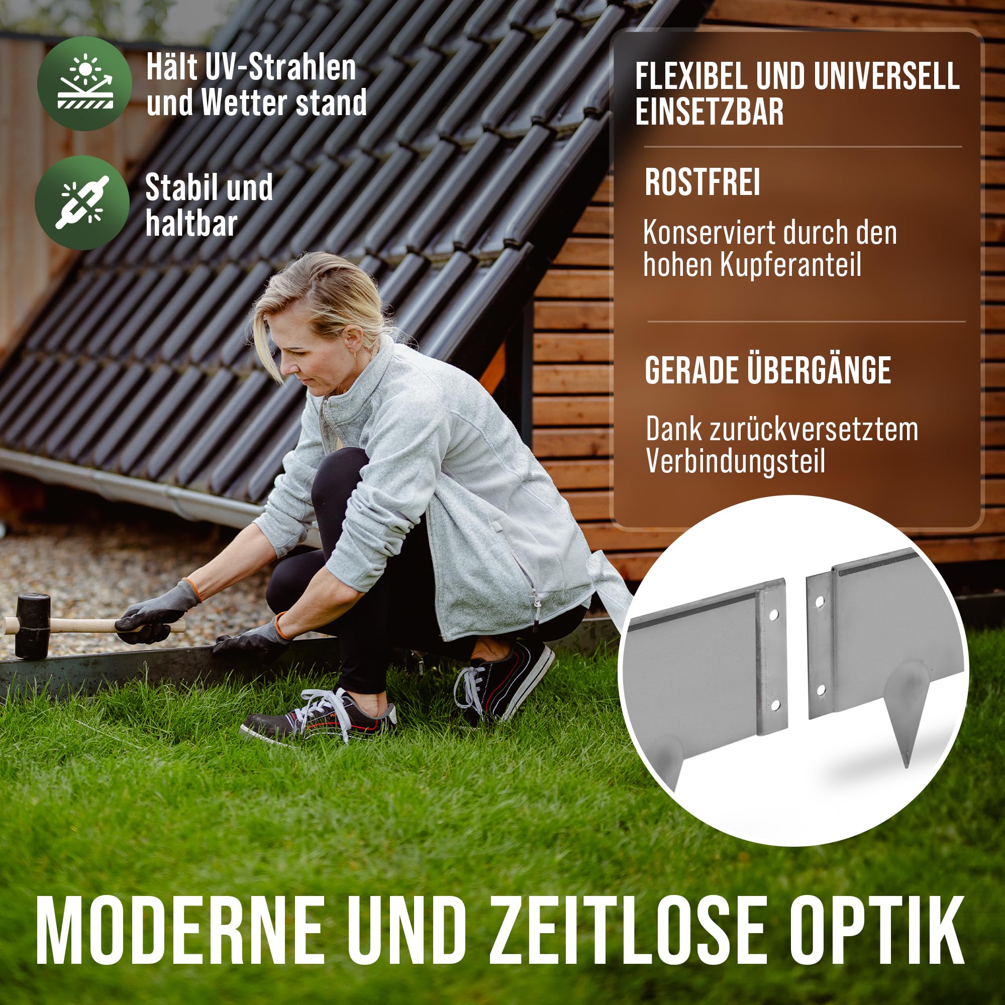 Cortenstahl Rasenkante [Schneckenabweisend] mit Berührschutz | 10x 1m, 1,5mm dick | zur Garten- und Beetgestaltung | Beeteinfassung Metall Cortenstahl Beeteinfassung Rasenkante Metall