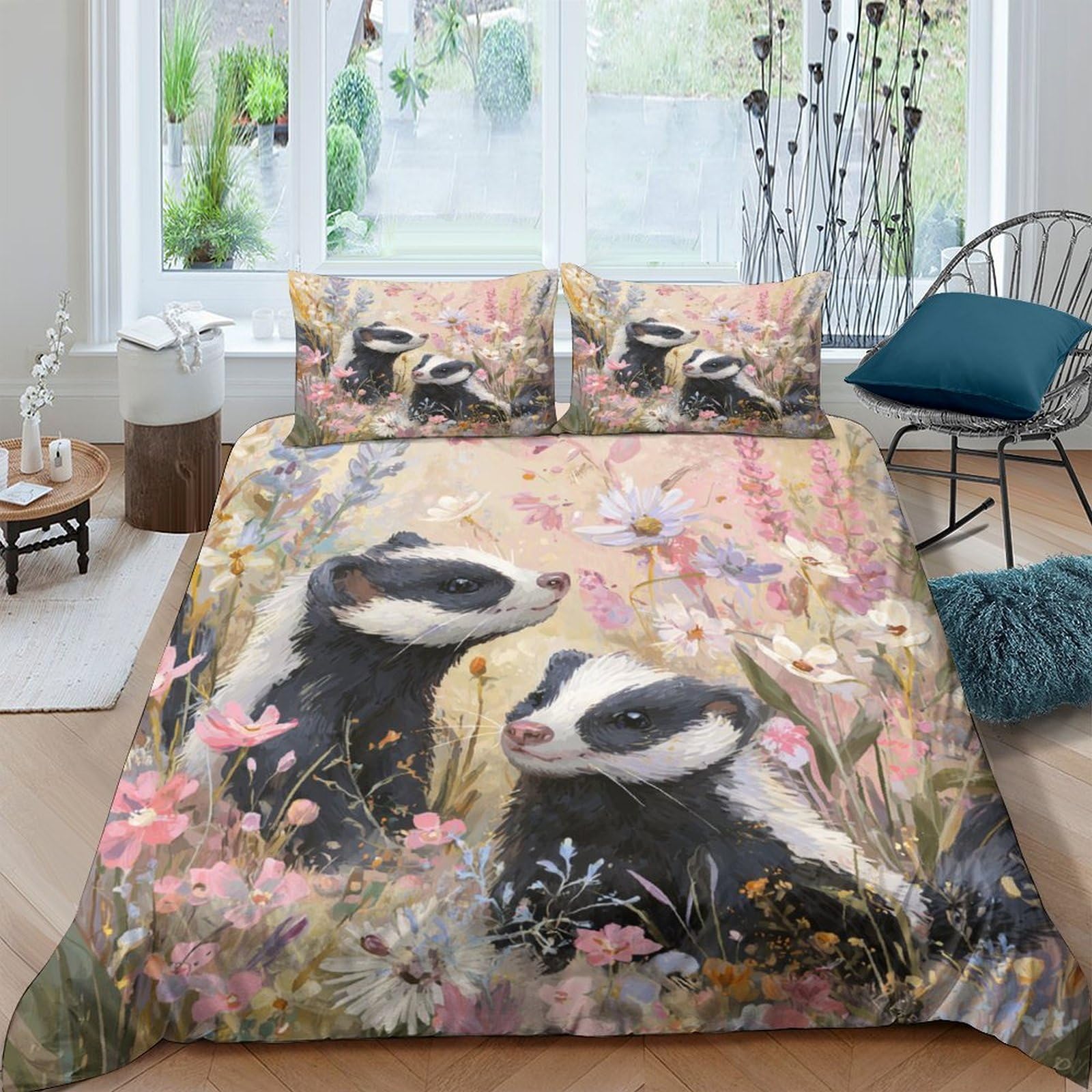 Ctjqhvkz Style-6 3D Printed Badger Meadow Fitted Sheet Microfiber Soft Breathable Wildflower Bed Cover For Bedroom Dorm Decor Single（135X200cm）