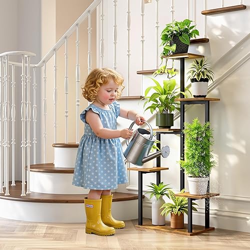 Miniatura 6 de Soporte para plantas de interior con luces de crecimiento, estante de esquina escalonado, pequeño estante de flores iluminado de metal múltiple