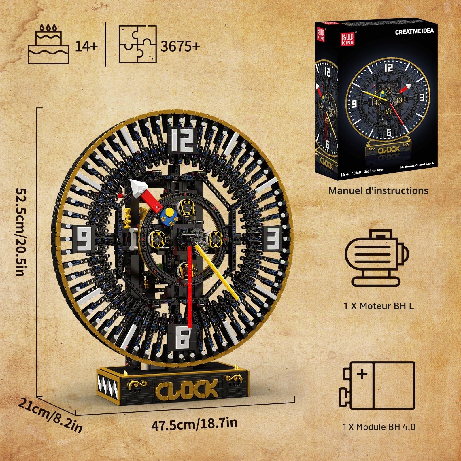 King Mould Kit de construction de montre mécanique 10160 MOC 3675 pièces moteur électrique ressort principal STEM créatif pour adultes/enfants 14+