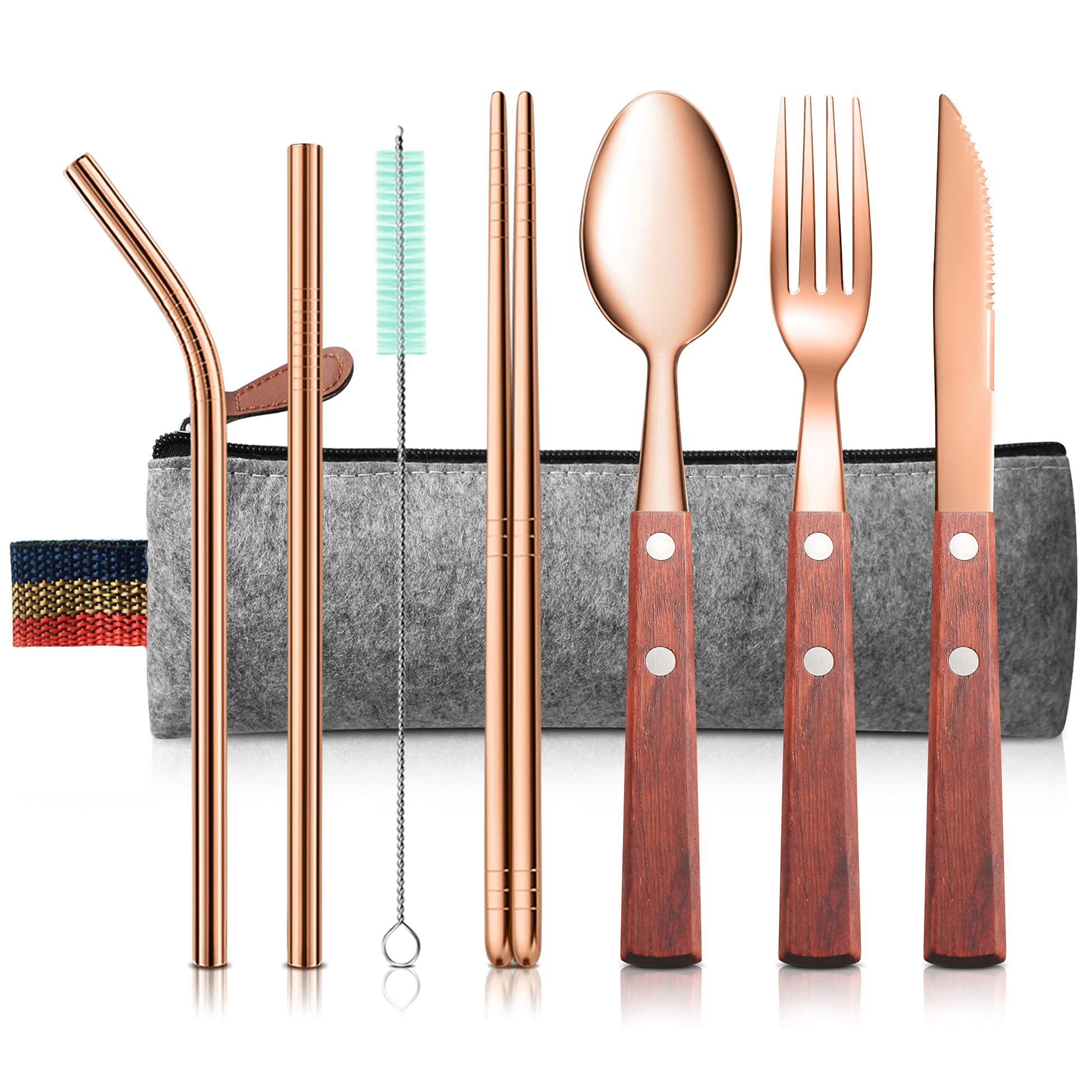 Palillos Plegables Reutilizables - Acero Inoxidable O Madera, Con Funda De Cuero, Ideales Para Camping, Viajes Y Picnic