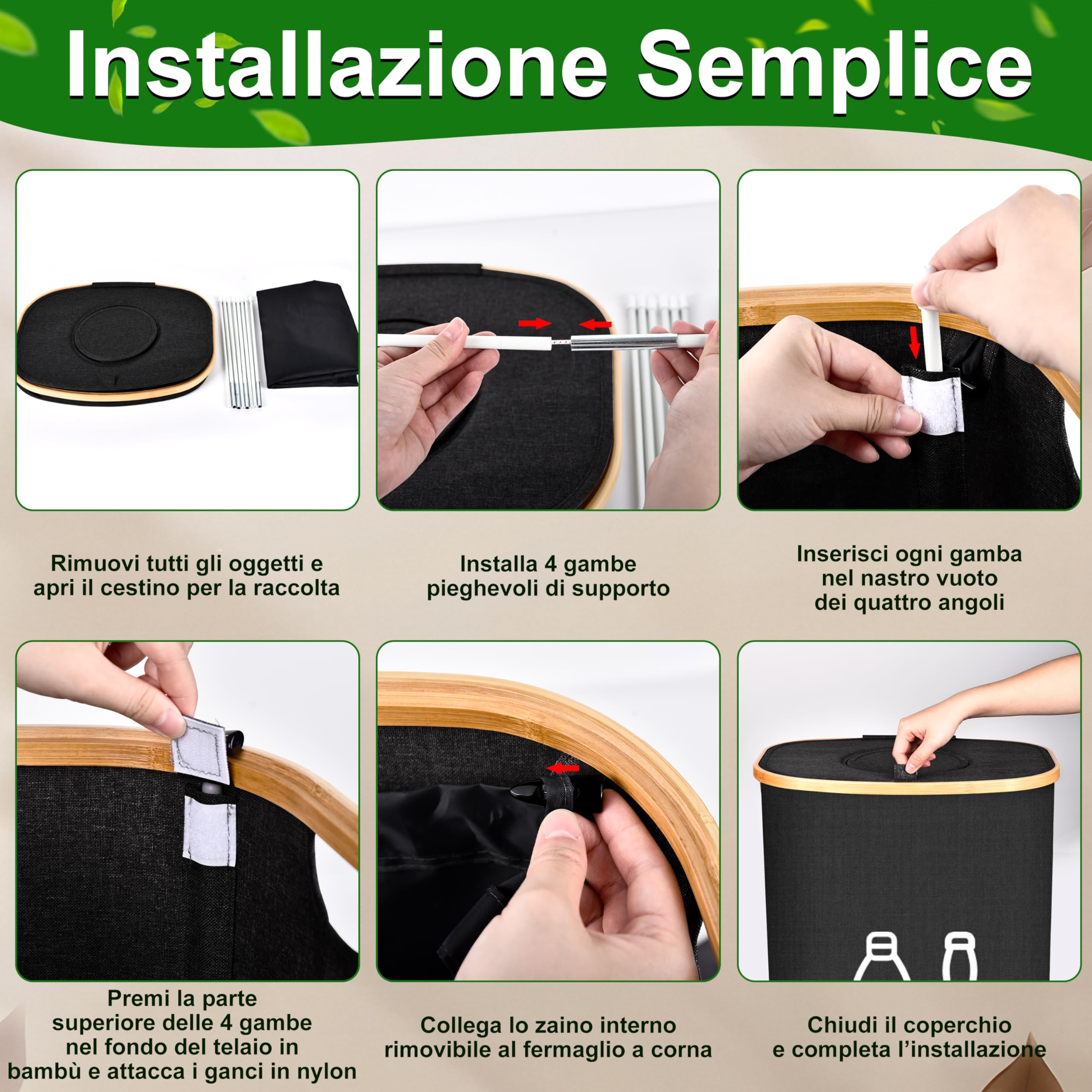 IEEILULU Raccoglitore di Bottiglie, 100L Pattumiera Differenziata per Bottiglia Plastica Bottiglia Vetro, Contenitori Raccolta Differenziata Interno, Bidone Raccolta con Foro per Cucina (Nero, 110L)