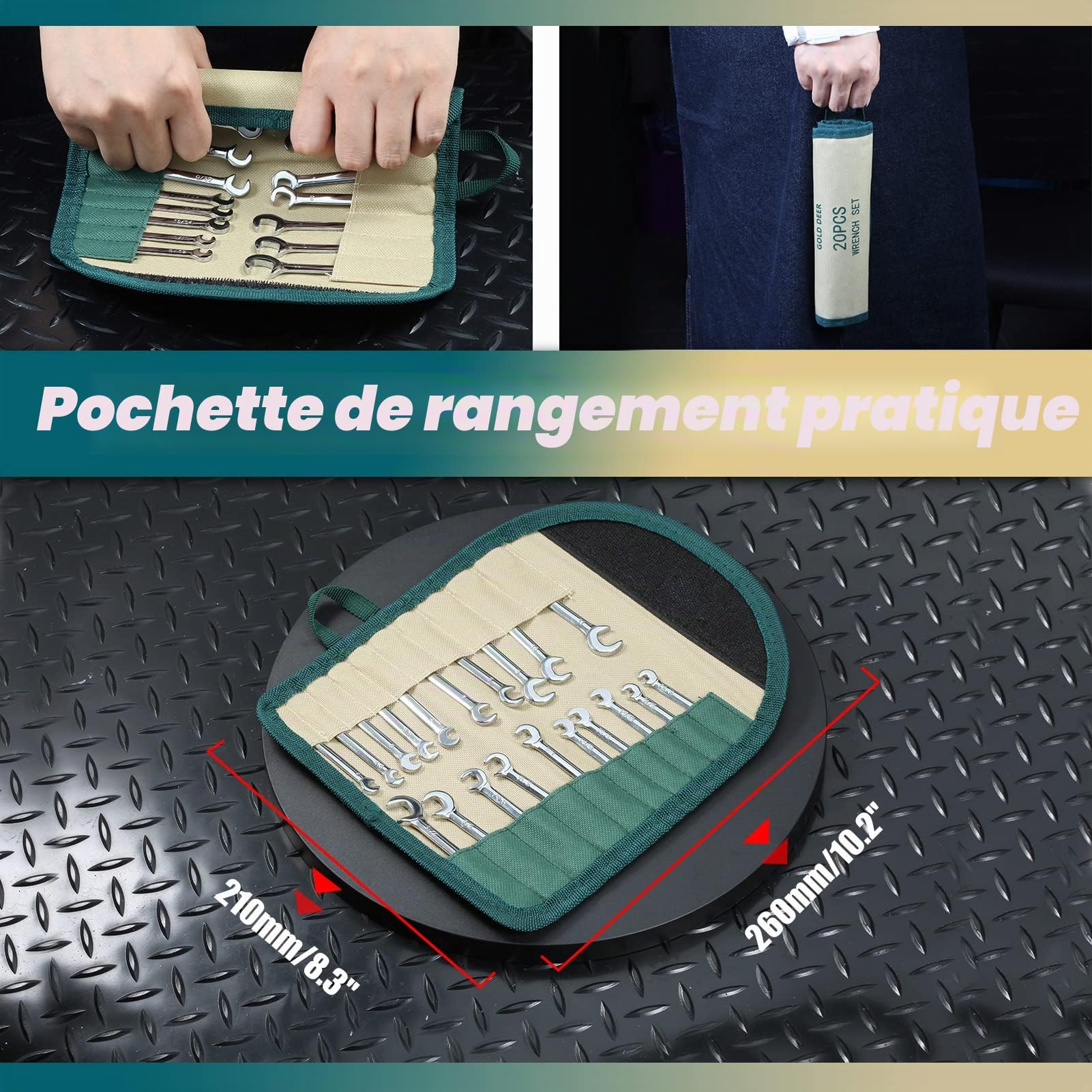 Lot de 20 mini clés à double extrémité ouverte standard métriques et SAE 5/32"-7/16" et 4-11 mm extra fines avec pochette de rangement pour rouleaux, ensemble de clés d'allumage à double