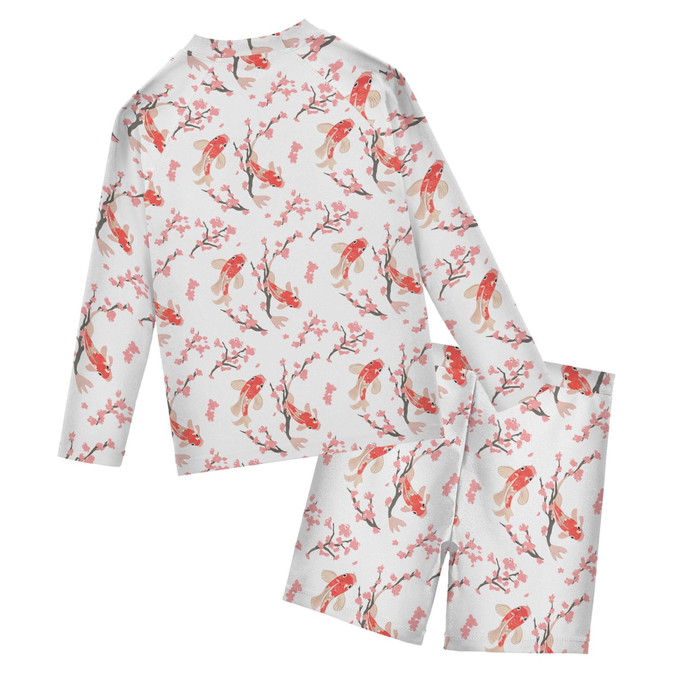 Koi Fish Pink Cherry Blossom Baby Boys' Toddler Long Sleeved Rashguard Swim Bathing Suit Set B0405072
