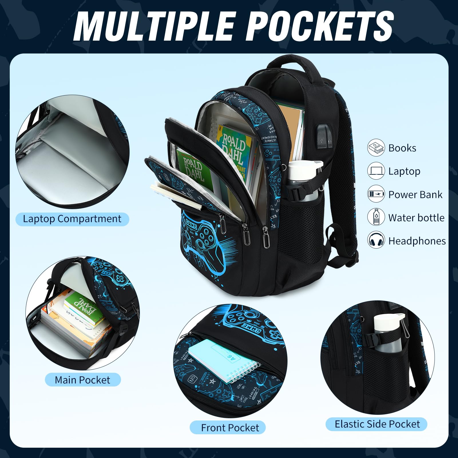 Cartable Garçon Lumineux, Sac à Dos Grande Capacité Trousse