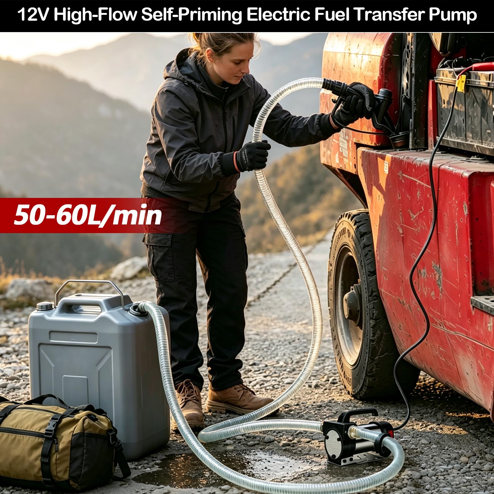 Pompa Travaso Gasolio 12 V 550 W, portata 50 L/min, con tubo da 3 m e pistola, pompa carburante portatile per diesel, biodiesel, cherosene e gasolio – Per casa, fattoria e cantiere