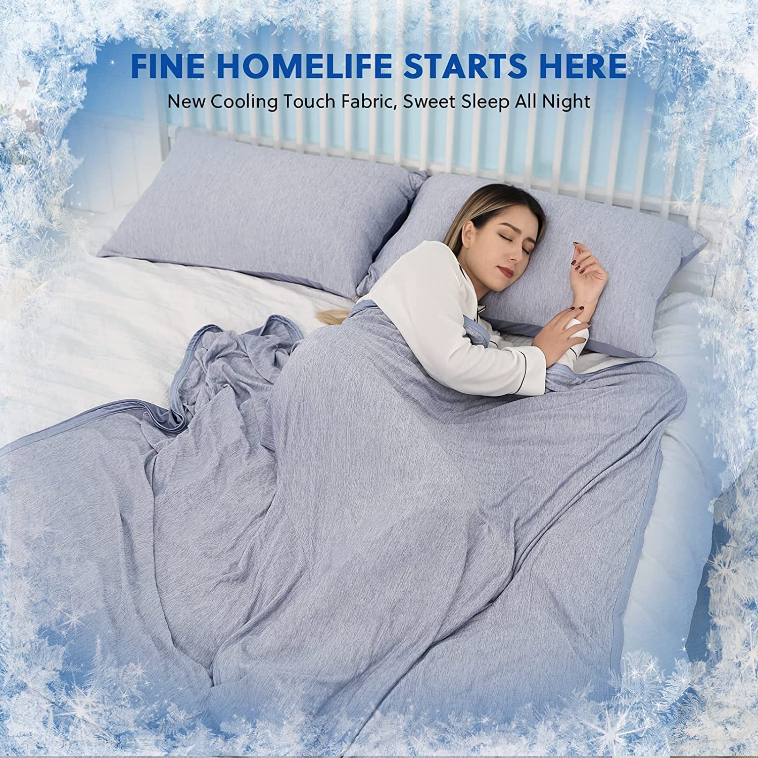 HOMFINE Manta Refrescante Doble Cara - Q-MAX>0.45 Mantas para Sofa/Cama Verano, Sabana Refrescante Transpirable Suave,Anti Estático,Cooling Blanket,Manta Rresco, Azul 200 X 220 CM