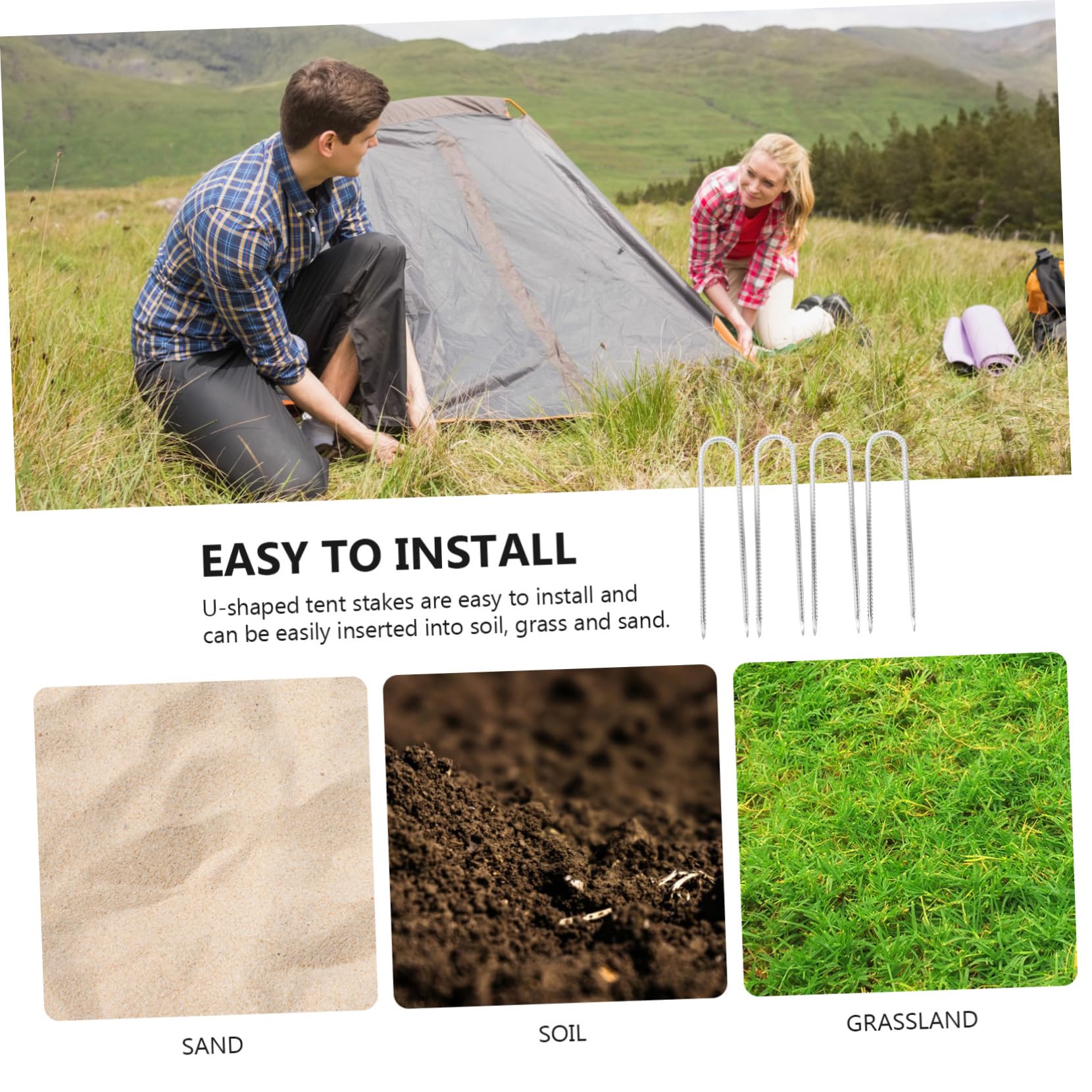 Sosoport 4 U-förmige Bodenanker aus Verzinktem Stahl zum Sichern von Bodenvlies und Bodenplanen für Garten und Camping