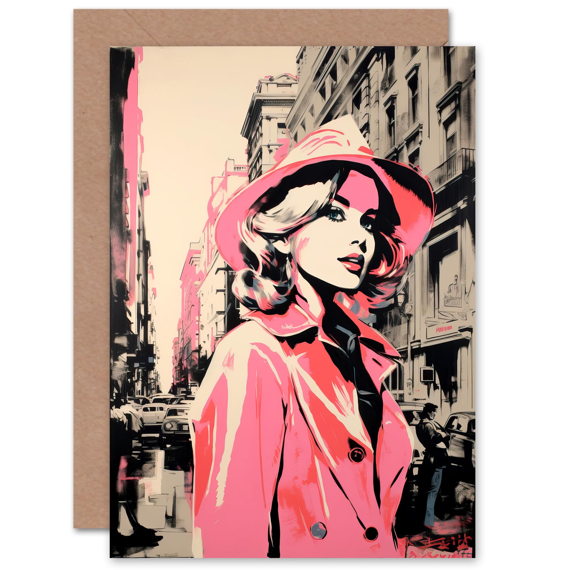 Artery8 London Vintage Fashion Pink Blonde for Wife Her Mum Sister Daughter Mom Gran Nan Birthday Thank You Congratulations Blank Art Greeting Card