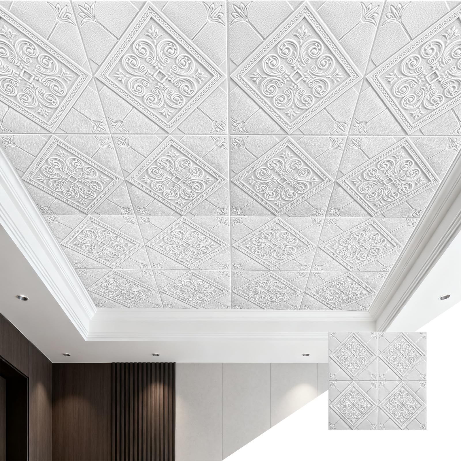 GoldeneAmeisen Adhesive Ceiling Tiles,Ceiling Panels 3D,Easy Installation,Flexible And Crack-Resistant,Easy To Cut,Thicken,For Walls Feature Bathroom Bedroom Adults Hallway