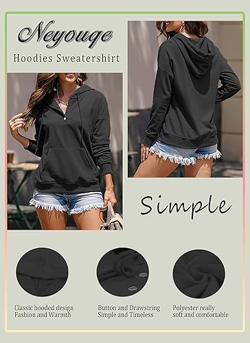 Miniatura 7 de NEYOUQE Sudaderas de moda para otoño e invierno con botones de cuarto para mujer estilo casual de moda cuello redondo