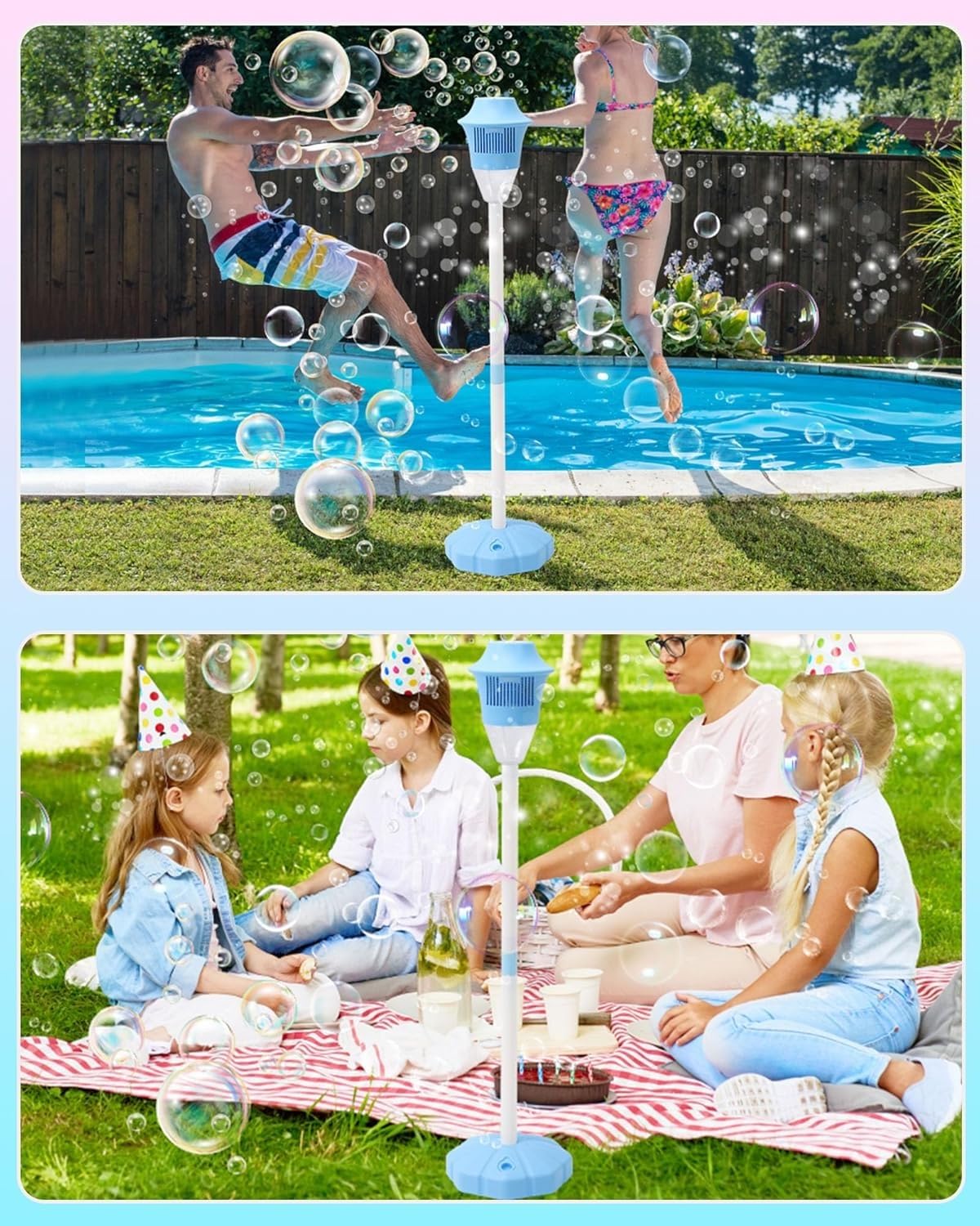Lantern Bubble Machine Maker Stand 2 in 1 Automatic Rechargeable Standing Handheld Adjustable Height with Lights Music Torch Garden Lamp Summer Indoor Outdoor Parties Birthday Wedding — view 7
