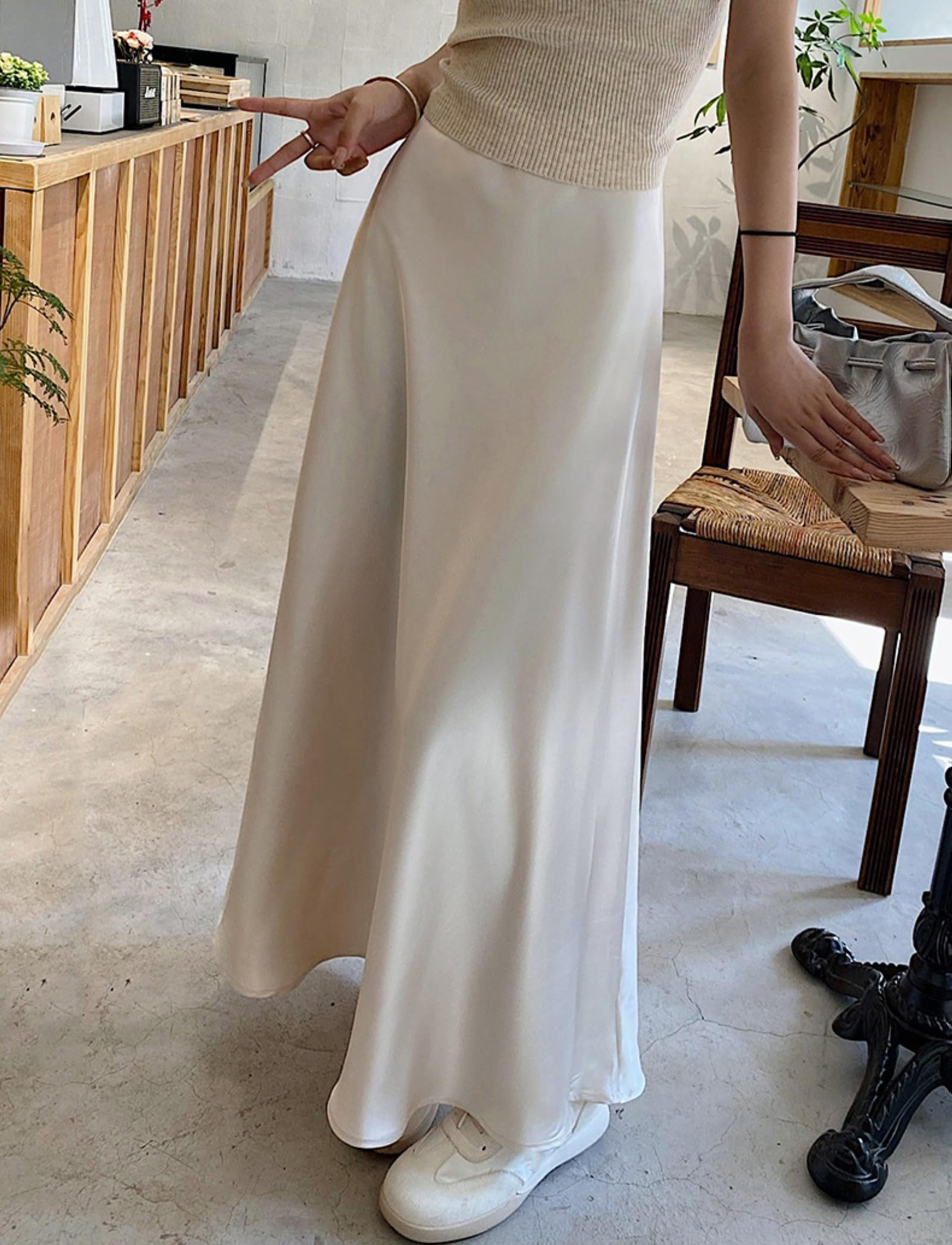 Jupe Longue En Satin Pour Femmes Taille Élastique Lâche Décontracté Taille Haute Ourlet Fluide Hanche Droite Jupes Trapèze En Queue De Poisson