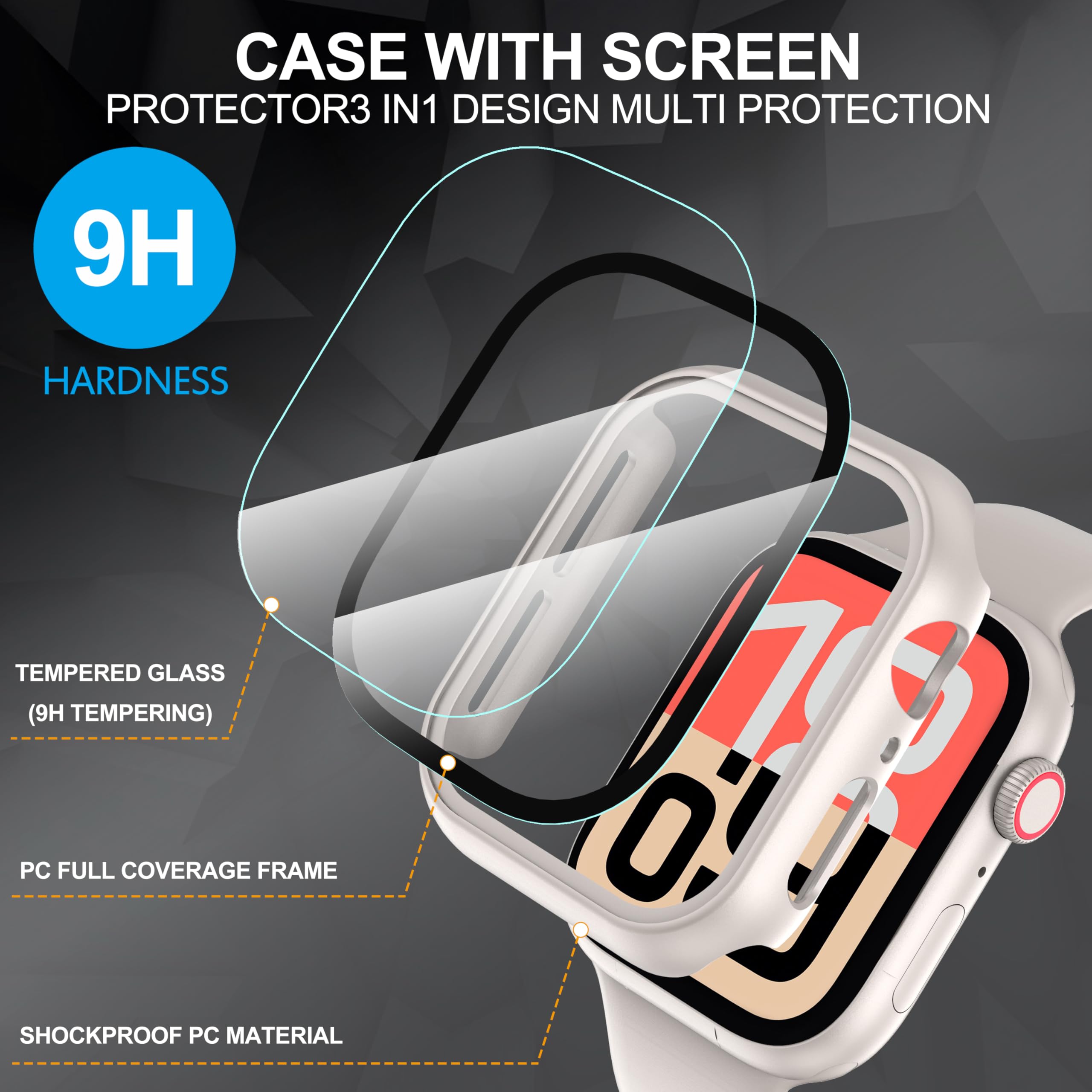 Diruite 2 Pièces Coque pour Apple Watch SE 3/2/1 /Series 6 5 4 40mm Protection Écran Dur PC Matériel Ultra Mince Verre Trempé Écran Case,Couleur Étoile,40mm