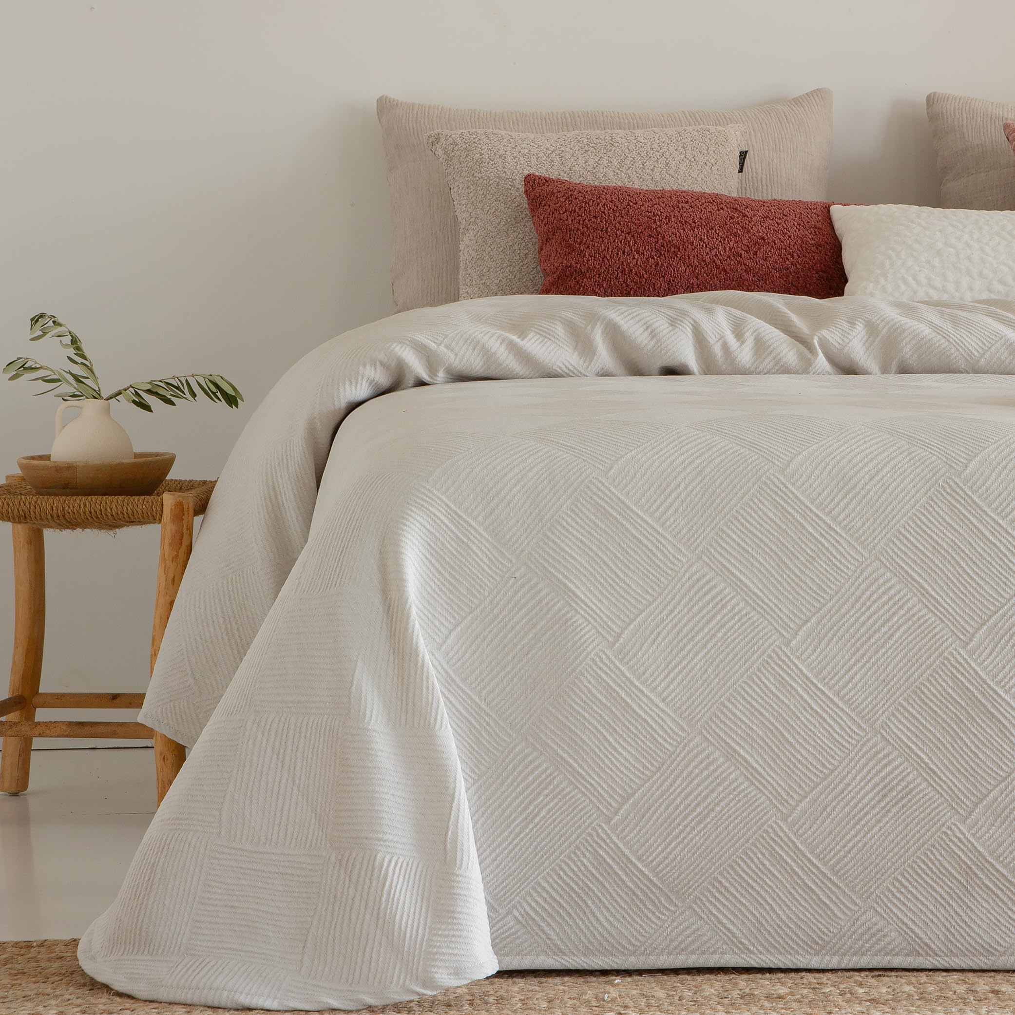 Antilo - Colcha de Verano - Bouti Modelo Kotar - Color Beige - Cama de 150 cm - Medida 250x265cm
