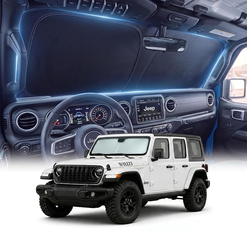 Protetor Solar para Para-brisa Jeep Wrangler TJ JK JL e Gladiator JT 2011–2026 DMJN, dobrável com aro de aço