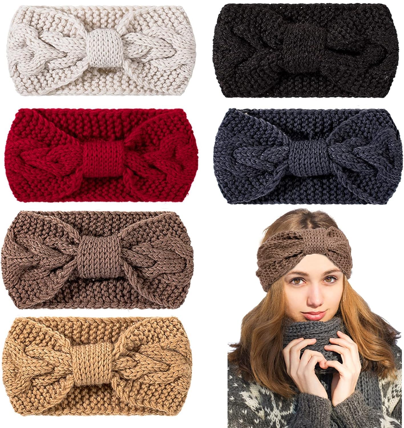 the dds store Winter Knit Headbands Twist Cable Head Wraps Fuzzy Lined Headband Knotted Crochet Turban Thick Ear Warmer Elastic Hair Band Accessories for Girls Women-picture-20