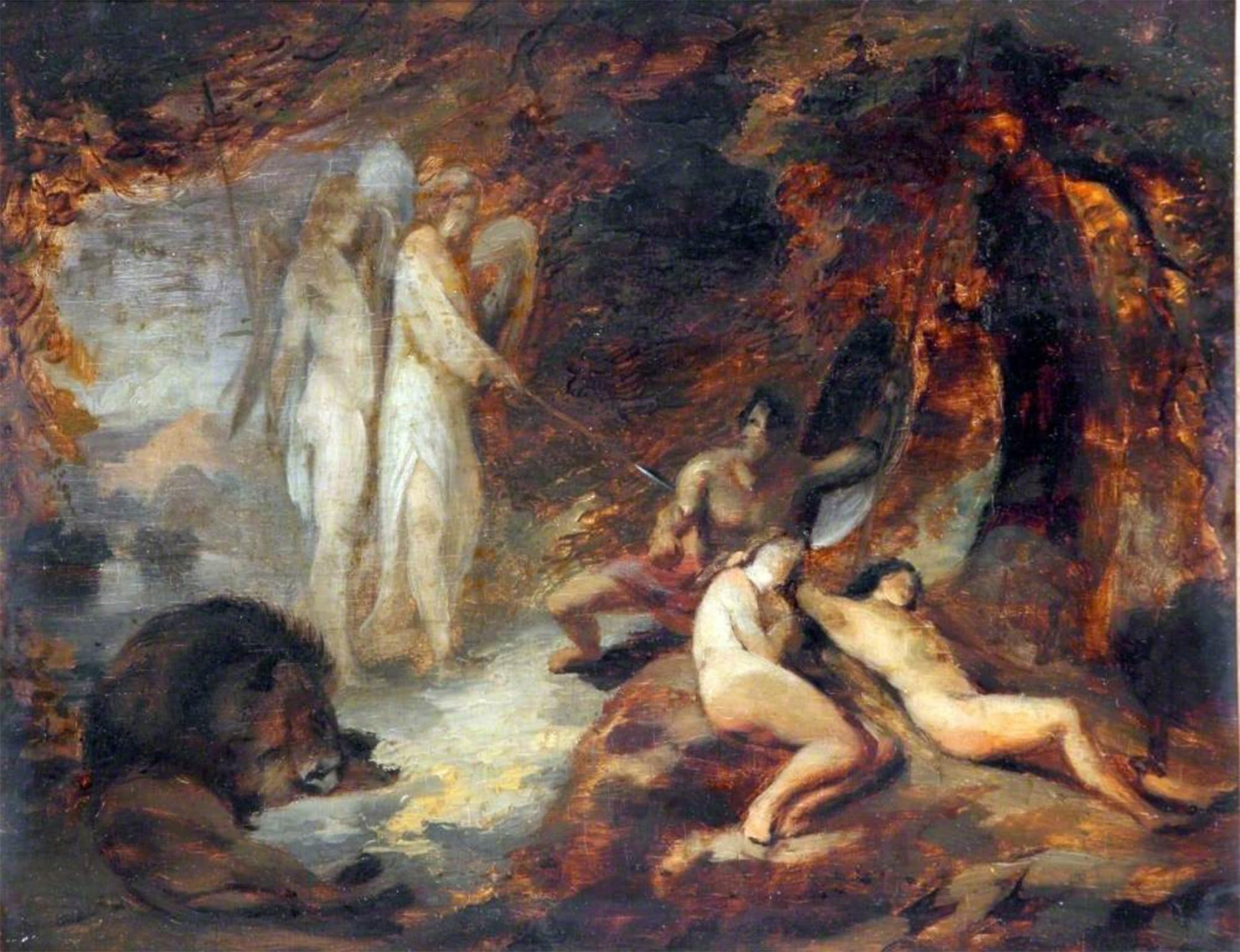 POSTERIIk Famous Modern Artwork Art Mural Zephon Finding Enemy At the Ear of Eve by William Huggins Oil Paintings Pictures for Home Decor 60x90cm