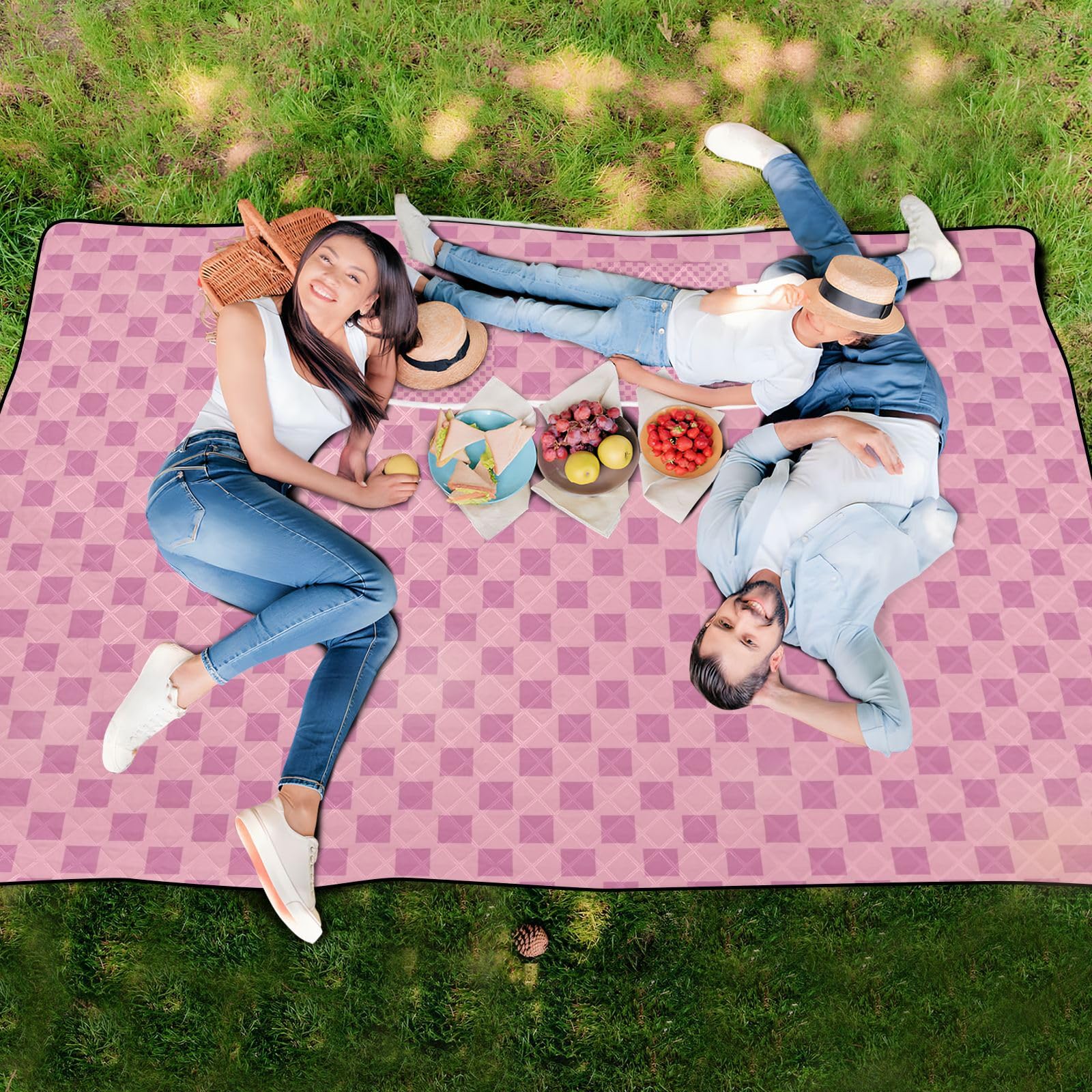 Mata zewnętrzna wodoodporne koce turystyczne parkowe wodoodporne składane 202 cm x 385 cm na ziemię przedmioty piknikowe, różowa kratka bawół kratka szkocka szkocka szkocka