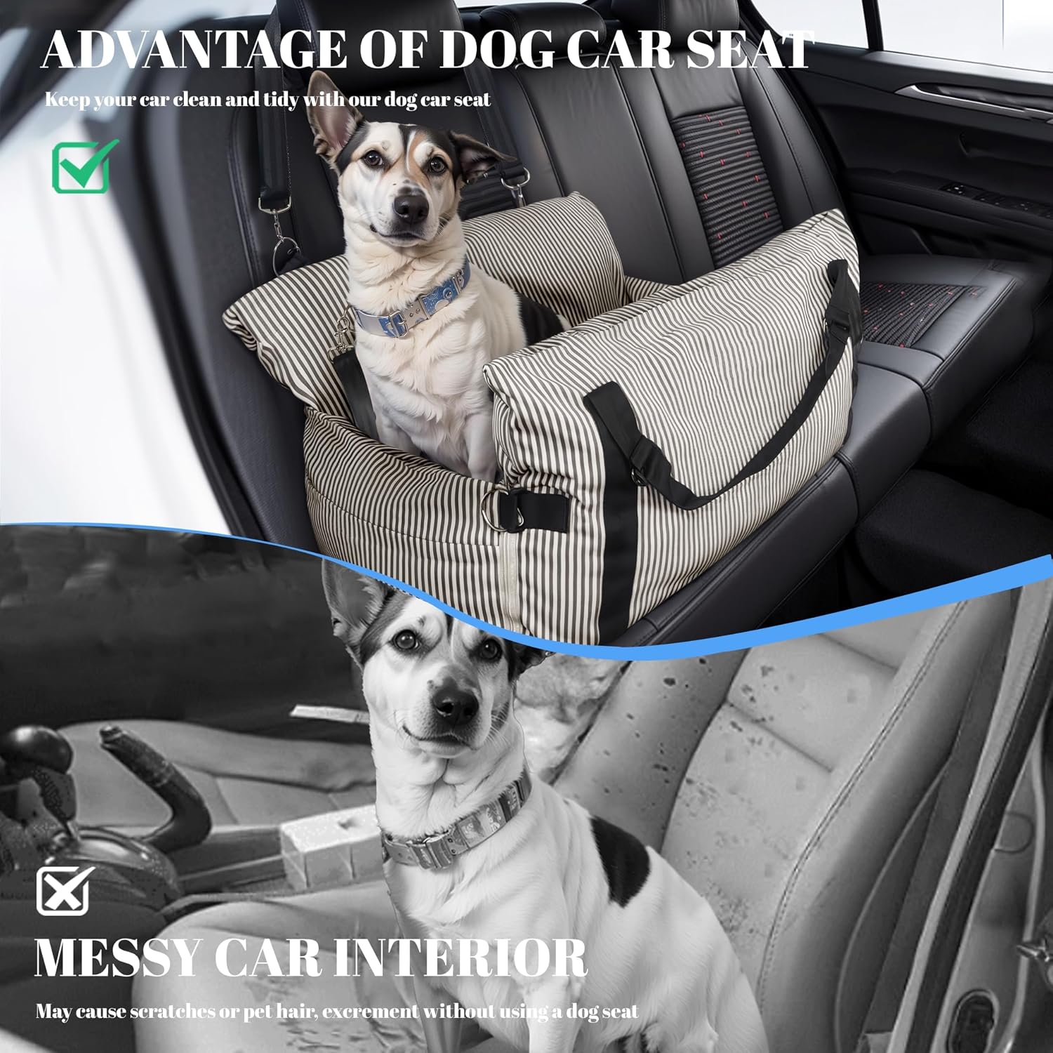 Versatile Dog Booster Car Seat Bed for Small Dogs Puppy Cats Pet Carrier with Side Pockets, Expandable Dog Bed Auto, Brown Stripes