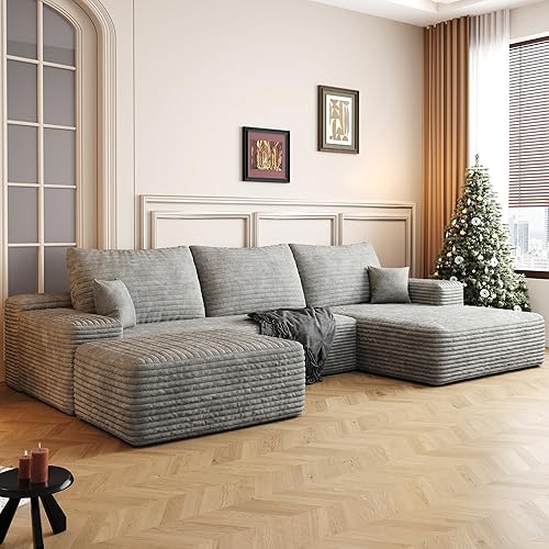 Vista 41 de Sofá modular moderno de 96 pulgadas para sala de estar, sofá modular tapizado, sin hueso, cómodo sofá nube con diván en forma de L