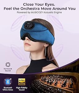 MUSICOZY 3D Bluetooth Sleep Mask with Headphones and Timer, Wireless Sleep Headphones for Side Sleepers, Eye Mask with Bluetooth Headphone, Blue