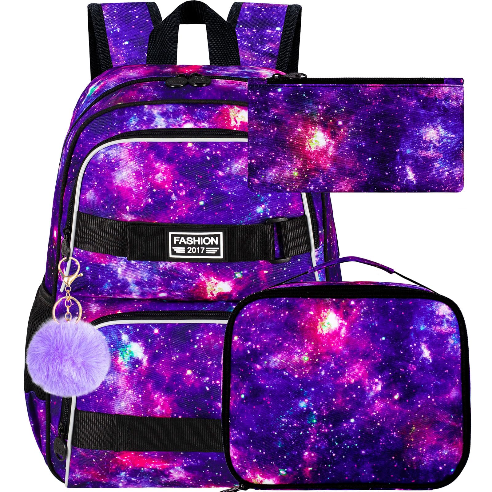 UFNDC Backpack for Girls, 17.5" Water Resistant Cat Galaxy Tie-Dye School Backpacks, Teens Bookbag for Women College Middle