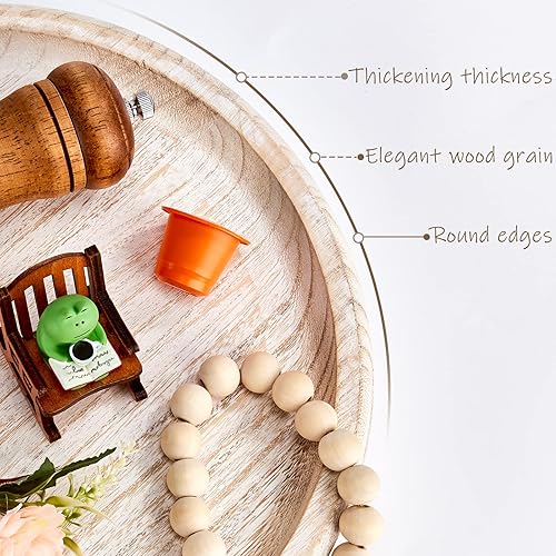 Miniatura 6 de Yangbaga Bandeja decorativa de madera de madera de 11.8 pulgadas, bandeja de mesa auxiliar, redonda rústica, bandeja de centro de mesa, decoración