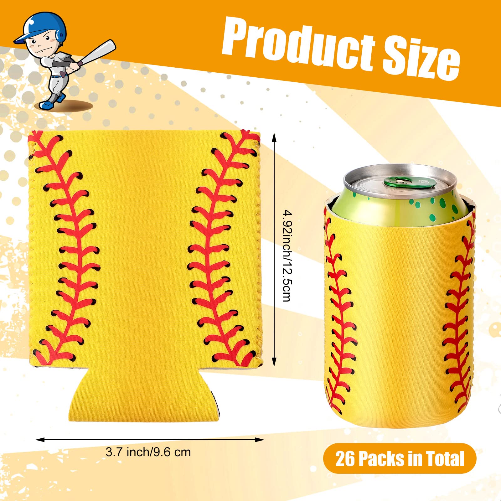 Raiten 26 Pcs Softball Beer Can Cooler Softball Party Favors Oktoberfest Softball Neoprene Drink Sleeve Collapsible Holder Insulator Holder Gift for Oktoberfest Coach Men Women (4.92 x 3.78 Inch)