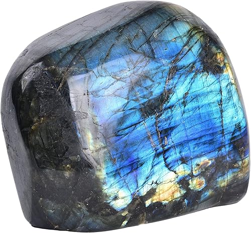 AMOYSTONE Losa de piedra pulida de labradorita, cristal curativo de aura, reiki, decoración del hogar, pesada, 2.5  3 libras